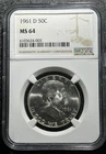 1961D Choice Uncirculated US Franklin SILVER Half Dollar! NGC Certified! Coin!