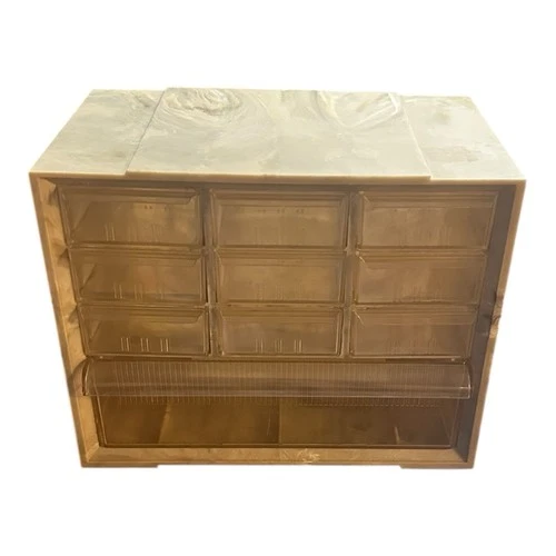 Vintage Akro-Mils Bakelite 10 Drawer Princess Jewelry Box White Marble Swirl