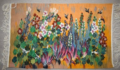 3,3 Fuß handgewebter heller Blumenteppich - ägyptischer Kelim - Wandbehang...