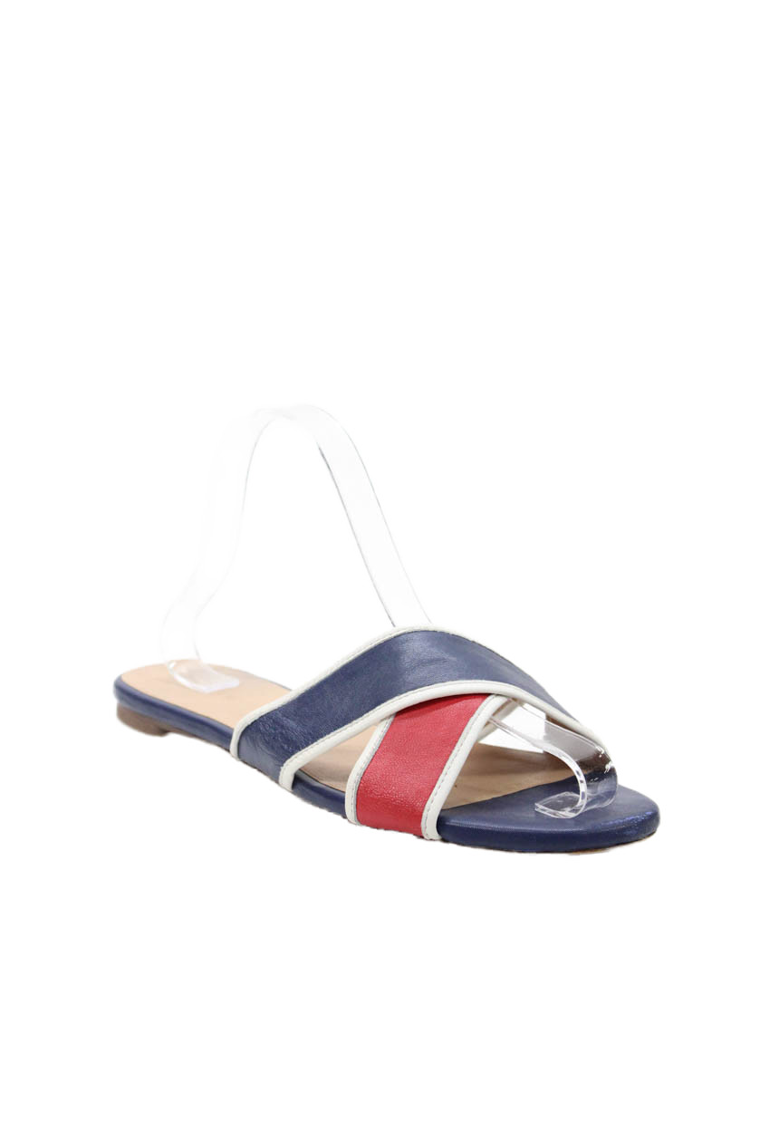 J Crew Womens Color Block Crisscross Slip On Flats Shoes Blue Red Size 9Free Shipping in US $100+ Orders | $6.95 Orders Below