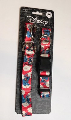 DISNEY STITCH ADJUSTABLE DOG COLLAR & LEASH SET 5  Size MEDIUM NEW
