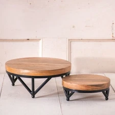 Irvins Country Tinware Wrought Iron Riser Set with Wood Top