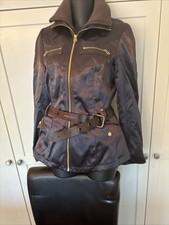 Etcetera Double Zipper Shiny Brown Belted Jacket Size 6