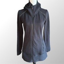 Athleta Jacket Women's XS Black Full Zip with Hood, Front Pockets Thumb Holes