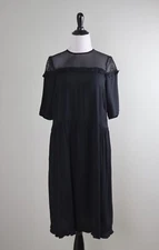 BAUM UND PFERDGARTEN $259 Solid Black Sheer Mesh Yoke Ruffle Dress Size 36