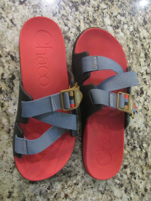 CHACO PERFORMANCE SANDALS WOMENS SIZE 12 BLACK RED GRAY CRISS CROSS STRAP UNISEX