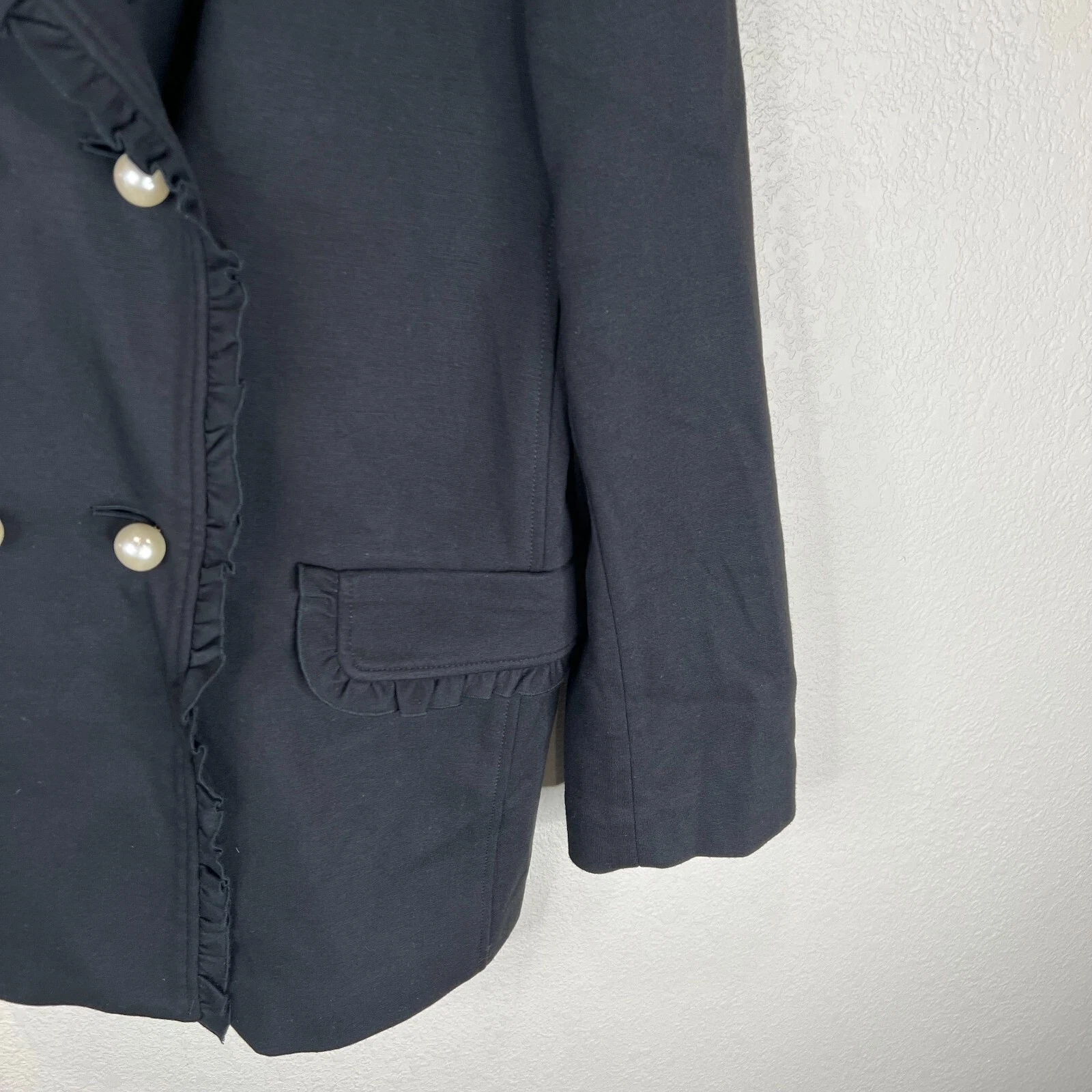 Giacca cappotto donna Kate Spade Broome Street taglia 4 nero volant bottoni perlati ponte