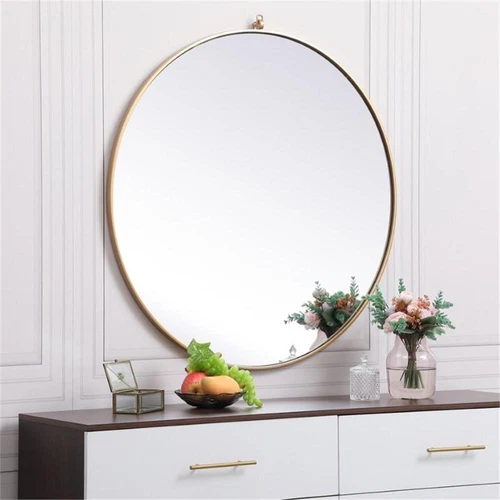 Elegant Decor Eternity 39" Round Mid Century Metal Frame Hooked Mirror in Brass - Picture 5 of 7