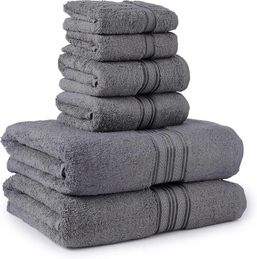 Noble House 6 Piece Towels Set Grey Ring Spun Cotton - 2 Bath, 2