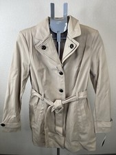 Gabardina Kenneth Cole New York NY para mujer PIEDRA doblada forrada con cinturón NUEVA talla L
