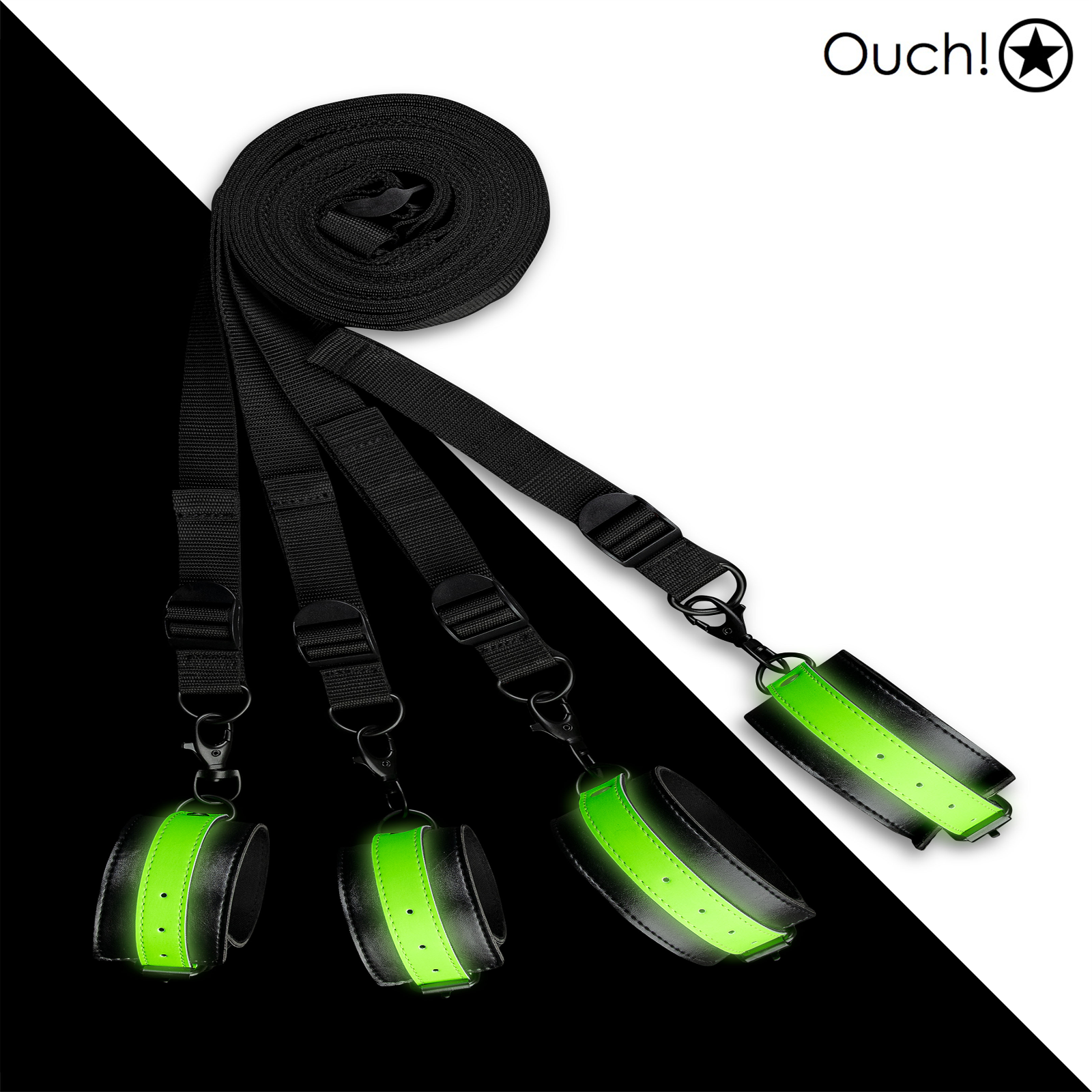 Ouch! Glow in the Dark - Bed Bindings Restraint Kit with Hand & Ankle Cuffs Neon