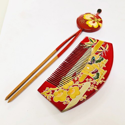 Japanese Kanzashi Bachi Hairpin Hair Stick Comb Set Floral Pattern Ornament K24 - Picture 2 of 11