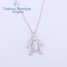 925 Sterling Silver Sea Turtle Cubic Zirconia Pendant Necklace 042