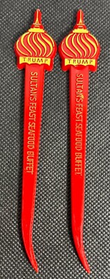 Vintage Swizzle Sticks Trump Taj Mahal Sultans Feast Buffet Red Sword lot of 2
