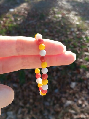 Candy Corn Jewelry Beaded Gemstone Crystal Stretch Bracelet  w/6mm Beads 