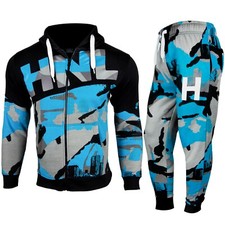 Mens Boys Hooded HNL Camouflage Fleece Army Hood Joggers Bottom Tracksuit