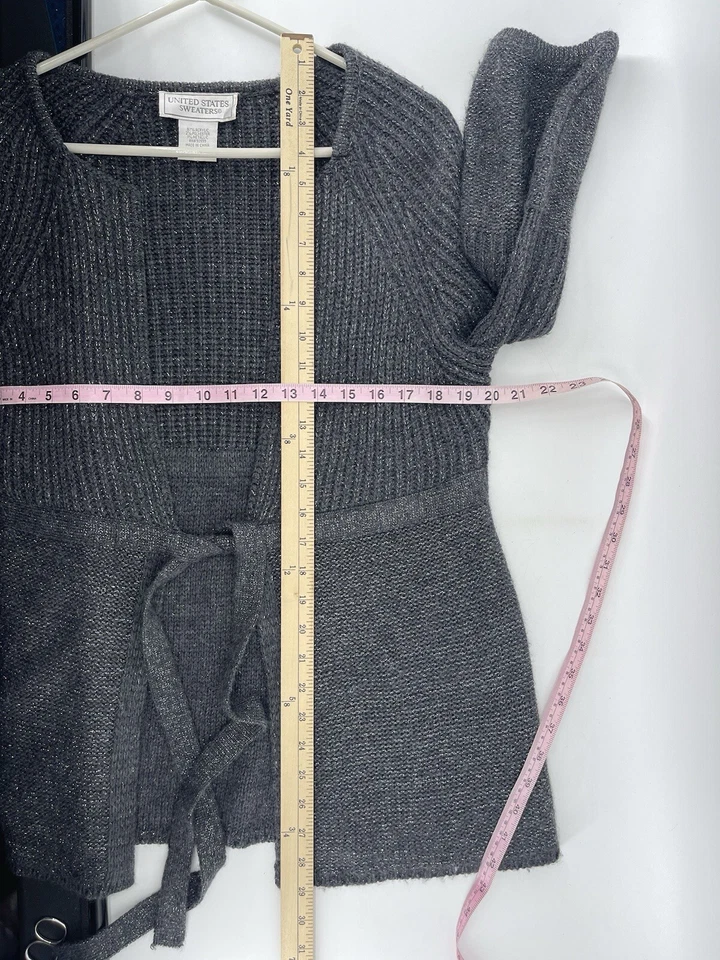 Suéteres de Estados Unidos Vintage Corbata Abierta Frontal Cárdigan Chaqueta Grande Gris Brillante Foto 4 de 4