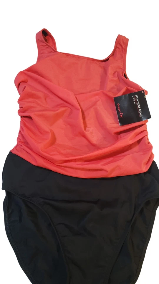 NEWPORT NEWS SWIM SHAPE FX Swim Suit Flattering Tummy CONTROL Black Red Sz 12T - Image 4 of 4