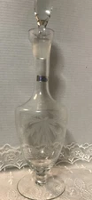 Toscany footed Decanter 17" Floral etched hand blown glass with stopper