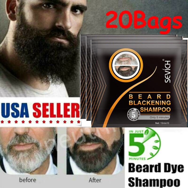 20 Bags Mens Beard Hair Coloring Dye Tint Cream Moustache Blackening Shampoo US