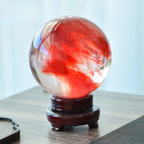 2LB Big Natural Red Smelting Quartz Crystal Sphere Healing Energy Ball W/ Stand - Foto 9 di 19
