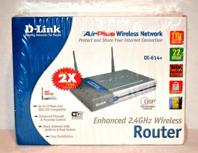 D-Link DI-614+ Air Plus Wireless Network - Enhanced 2.4GHz Wireless Router   New