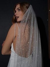 Unsutuo 1 Tier Glitter Bride Wedding Veil Fingertip Bachelorette Party Veil S...