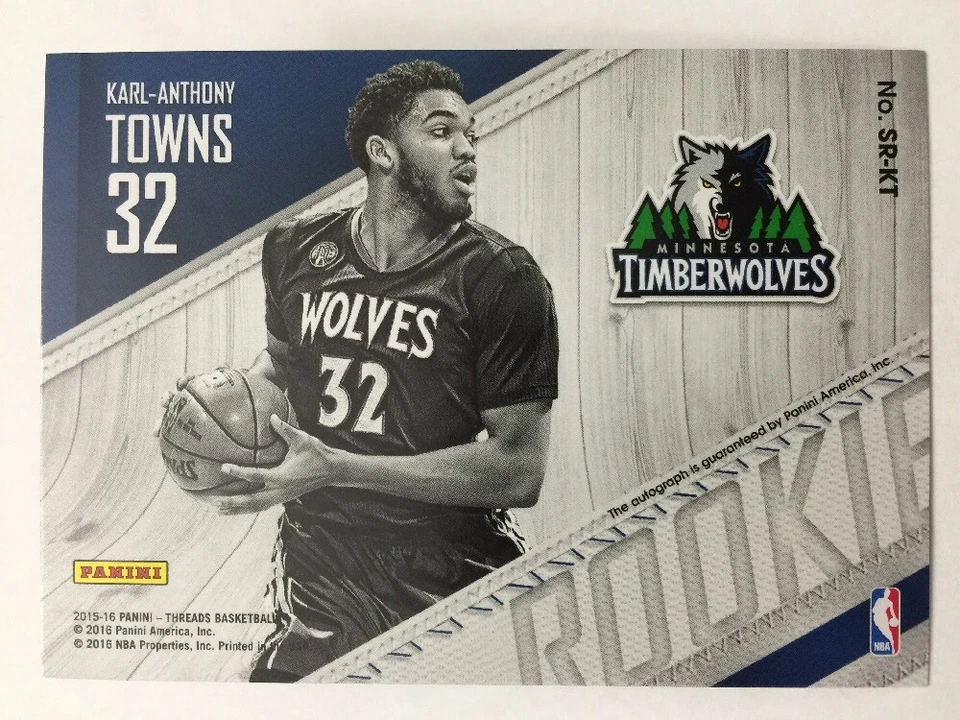 Karl Anthony Towns Signage Rookie Card Auto 2015-16 Panini Threads Basketball - Image 2 of 2