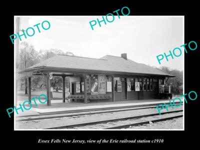 OLD 8x6 HISTORIC PHOTO OF ESSEX FELLS NEW JERSEY ERIE RAILROAD STATION c1910