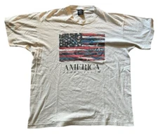 Vintage 90s Perry Ellis American Flag Graphic T-Shirt Single Stitch Art White XL