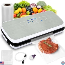 NutriChef Automatic Food Vacuum Sealer - High Suction, LED Controls, Compact