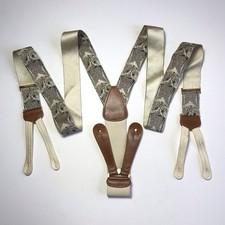 Vintage Trafalgar Calvin Curtis Wise Owl Print Silk Suspenders Mens Gray