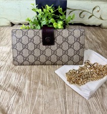 Gucci GG Logo Monogram Flap Continental Long Wallet Beige Brown with COA