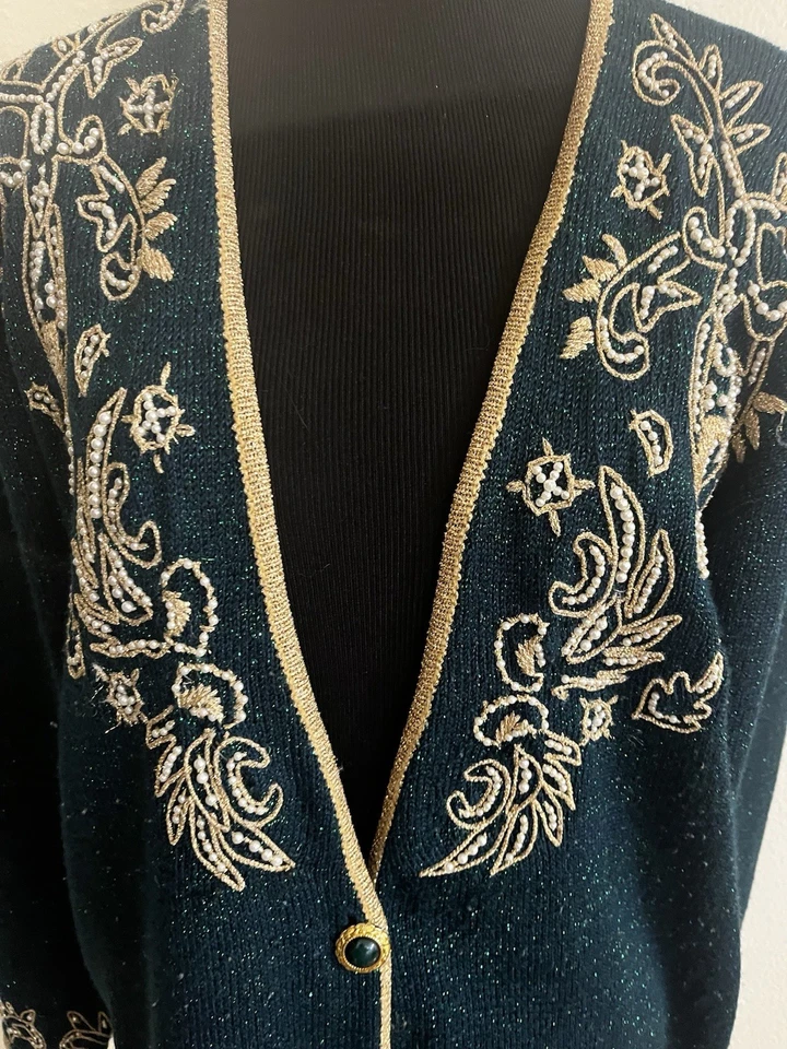 Vintage Jaclyn Smith Festive Holiday Cardigan ￼ Womens L  Sparkle Metallic - Image 2 of 4
