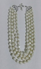 Vintage Faceted White Plastic Beaded Necklace 30" 4 Strands