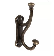 Antique Bronze Double Wall Hook Cast Iron Towel Coat Key Hanger Vintage 4 In VTG