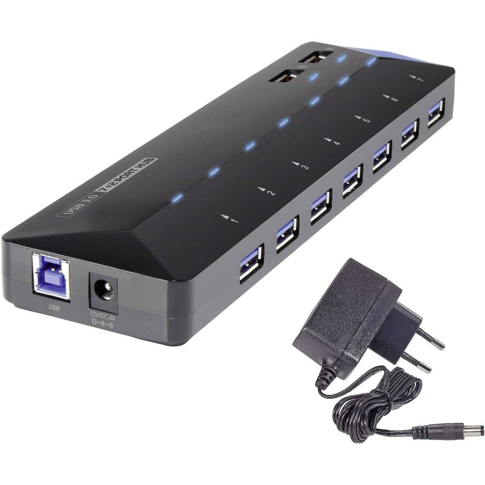 Hub USB 3.0 7 ports Renkforce RF-3806034 avec port de charge rapide pour PC et Mac