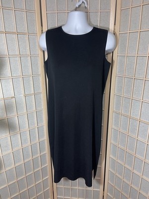 Ming Wang L Classic Black Sleeveless Sheath Stretch Knit Midi Career Dress