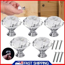 5Pcs Diamond Clear Crystal Dresser Knobs Drawer Pulls Handles Cabinet Door USA