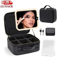 Travel Makeup Bag with LED Light Make up Case with Mirror Cosmetic Organizer US