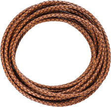 Lystaii 5.5 Yards Genuine Leather Cord 4Mm round Braided Bolo Leather Cord Brown