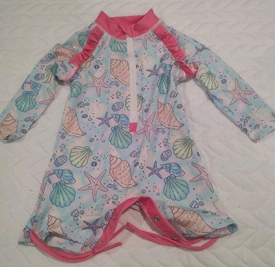NWOT BESSER BAY 6-12M Girls UV Protection Long Sleeve Half Zip One Piece Sea