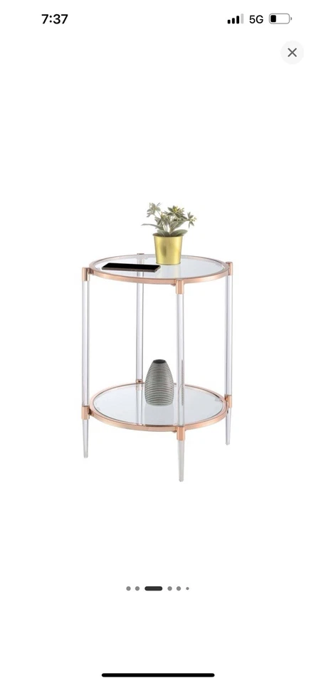 Convenience Concepts Royal Crest Acrylic Clear Glass End Table Rose Gold Frame - Image 3 of 4