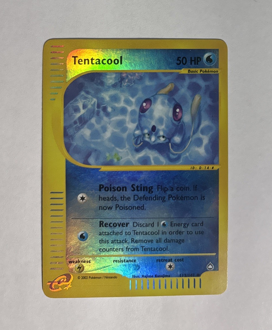 2002 Aquapolis WOTC Pokemon Card TCG Tentacool Reverse Holo #113/147 NM Mint!