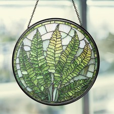 Prendisole in vetro per piante di felce, pianta rotonda da appendere alla finestra, pannello foglia botanica