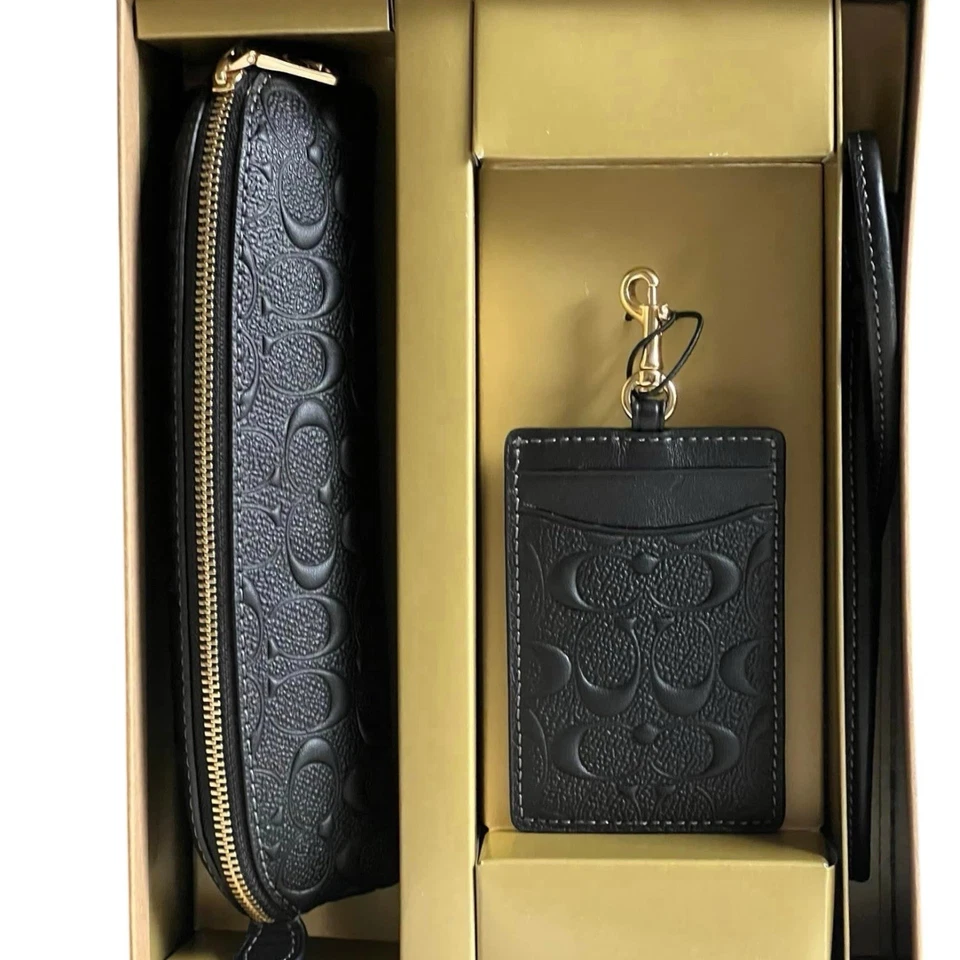 Juego de cordones Coach para estuche de lápices en caja en cuero exclusivo negro CF467 NUEVO CON ETIQUETAS Foto 3 de 3