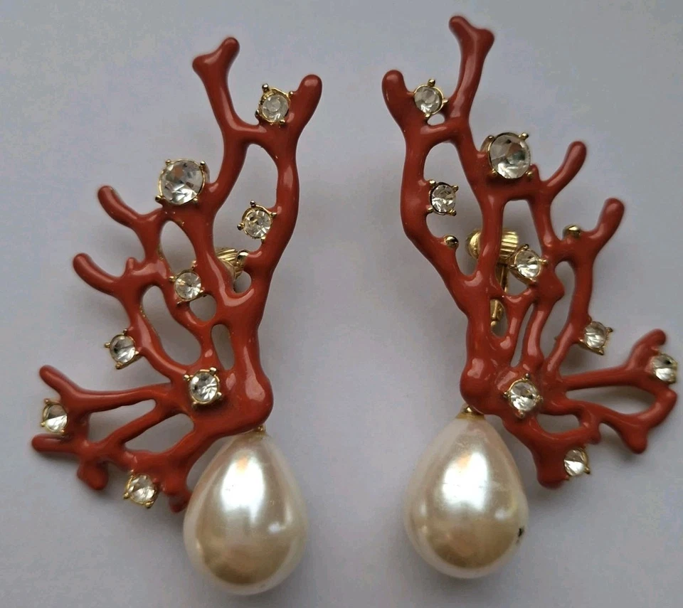 Kenneth Jay Lane Ohrclips hochwertig Vergoldet Clips Koralle Strandliebe Sigiert