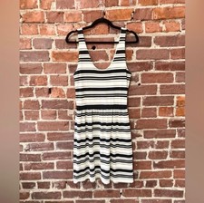 J.Crew Villa Dress Womens Small Black Cream Striped Sleeveless Back Button