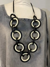 Statement Big Chunky Round Disk Hoops Necklace Plastic Faux Suede Cream Black