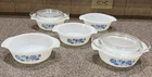 VTG Anchor Hocking Fire King Blue Cornflower 12 Oz Dishes Set Of 5 W/2 Lids USA